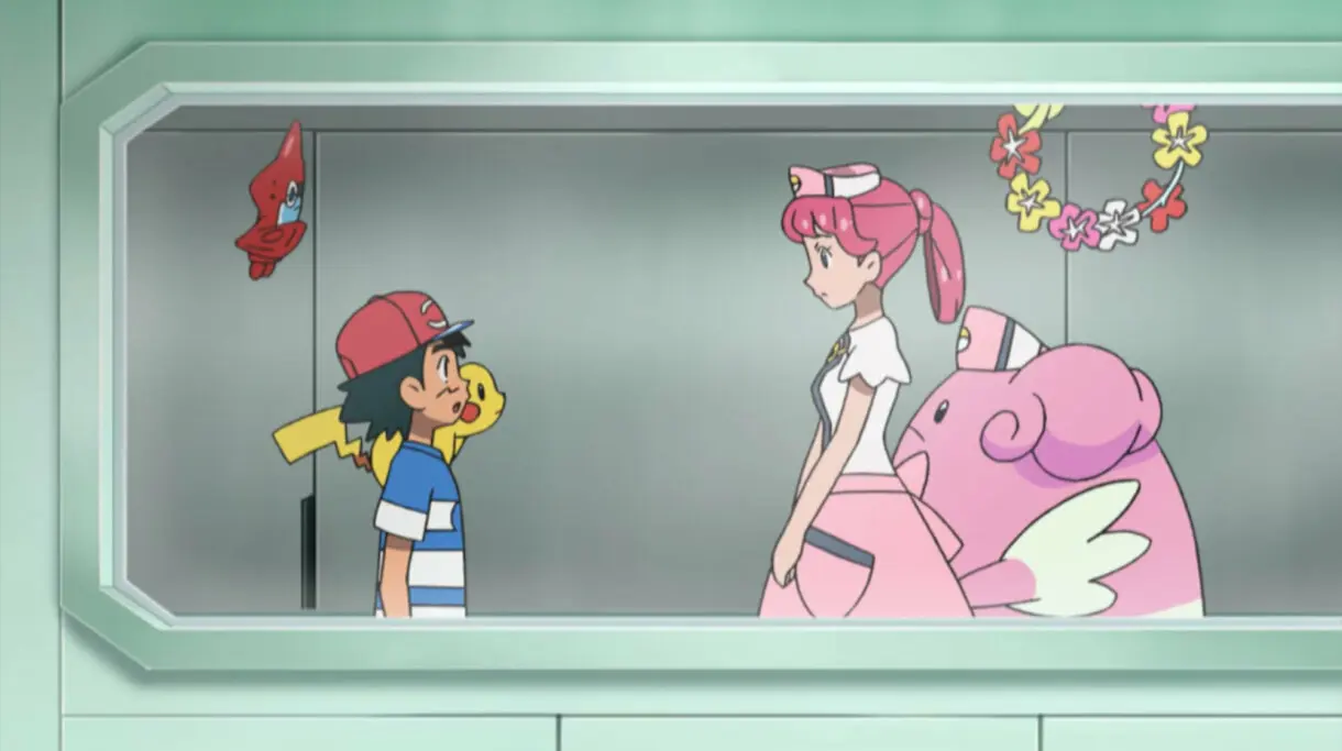Ash enfermera Joy anime de Pokemon Sol y Luna