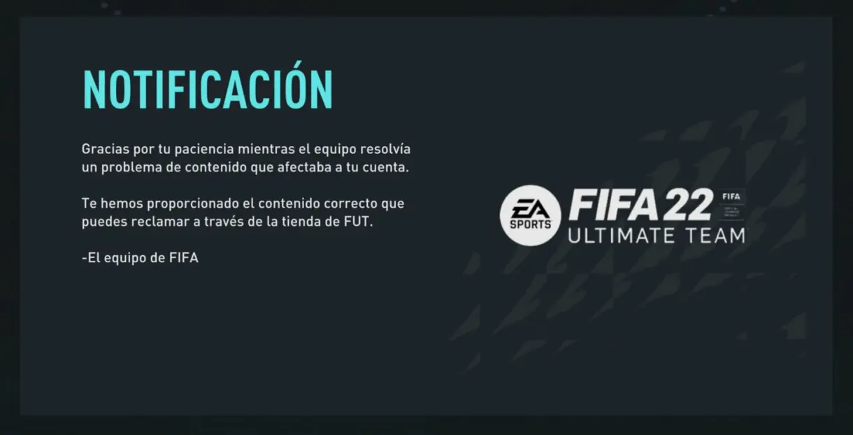 FIFA 22: puede que hayas recibido sobres extra por un error previo de EA Sports Ultimate Team notificación
