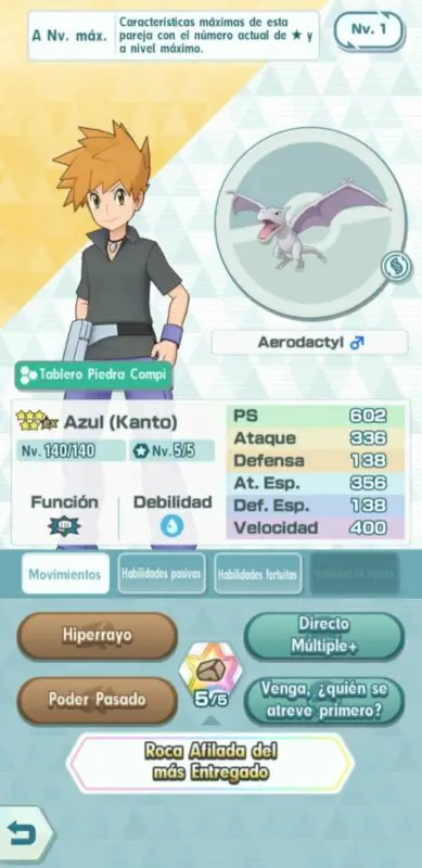 Azul y Aerodactyl Pokemon Masters EX