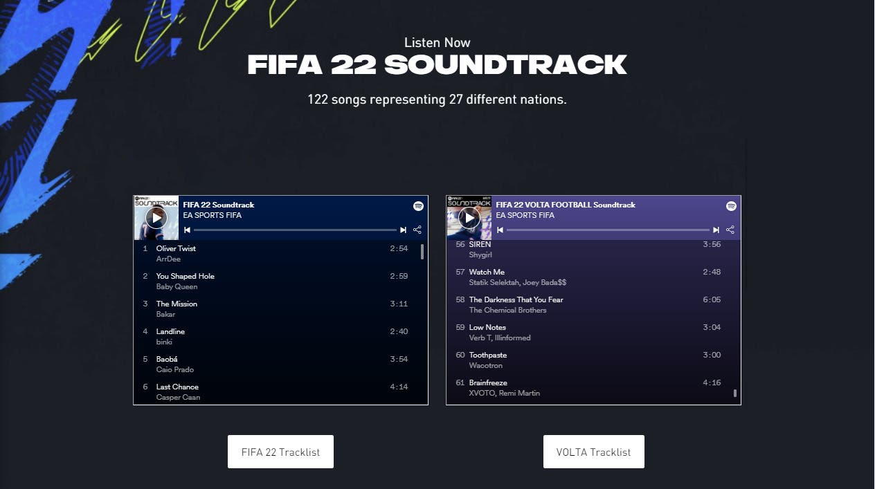 Algumas das músicas de FIFA 22.