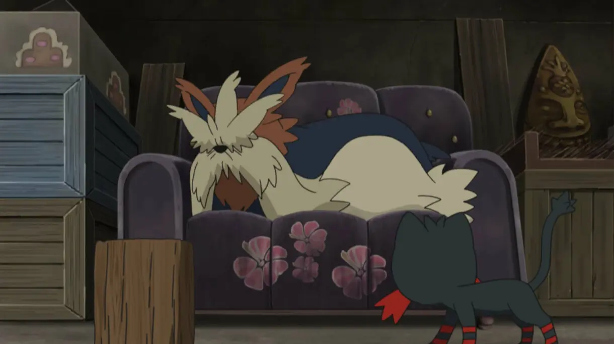 Litten y Stoutland anime de Pokemon Sol y Luna