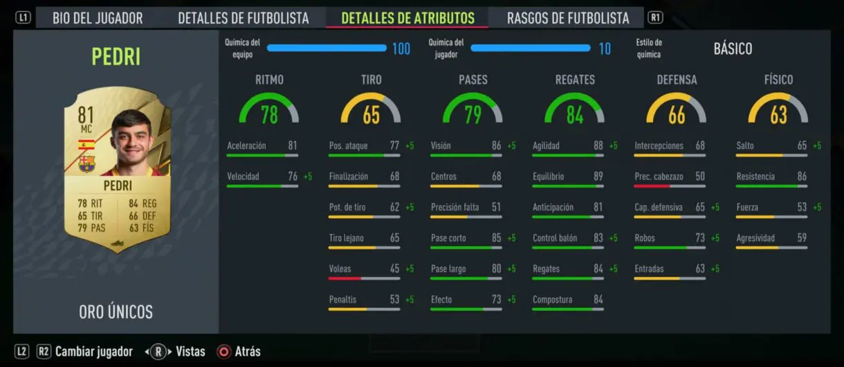 FIFA 22 medias: filtrada la nueva carta de Pedri y sus stats para Ultimate Team stats in game