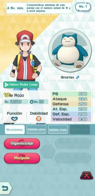 Rojo y Snorlax Pokemon Masters EX Gigamax