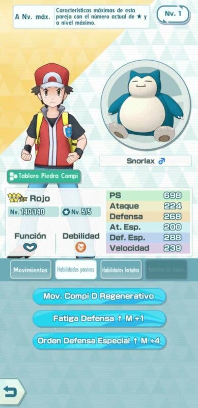 Rojo y Snorlax Pokemon Masters EX habilidades