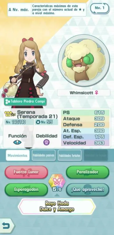 Serena y Whimsicott Pokemon Masters EX