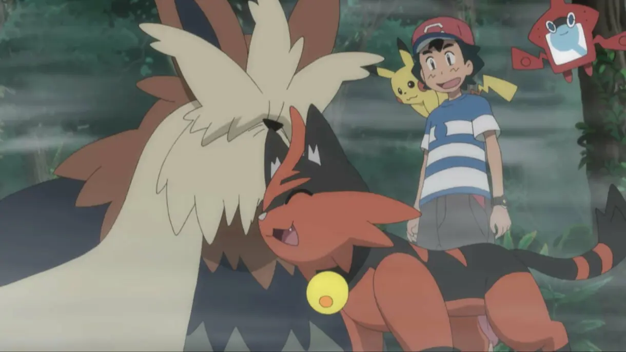 Torracat reencuentro Stoutland anime de Pokemon Sol y Luna