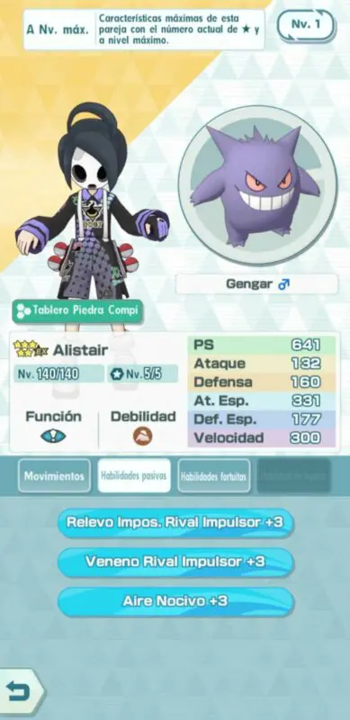 Alistair y Gengar Pokemon Masters EX habilidades