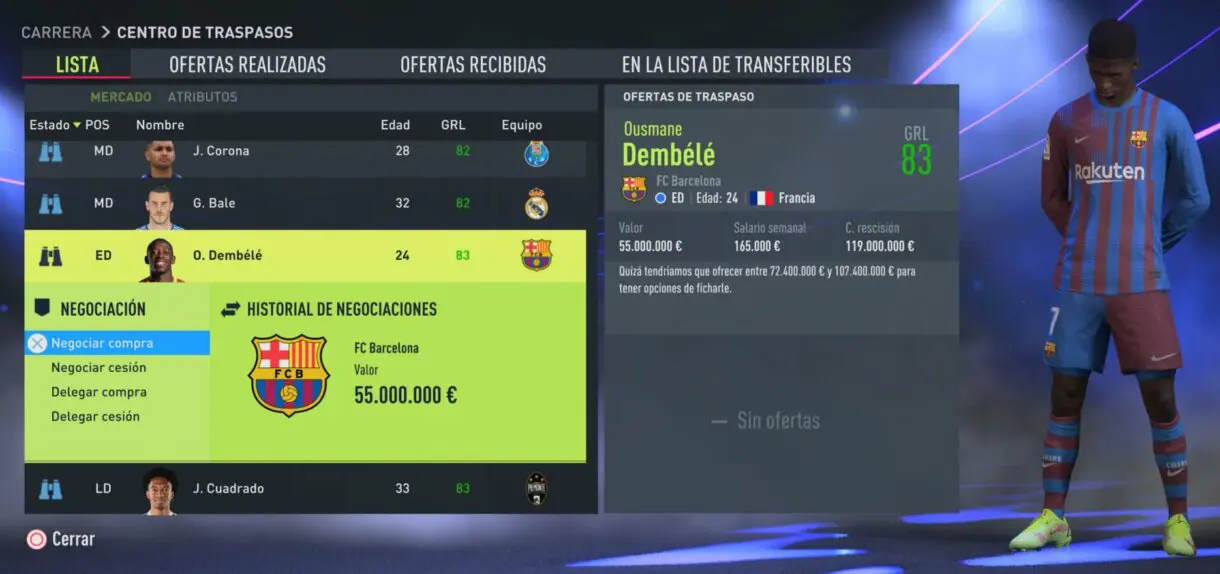 FIFA 22 Modo Carrera: cracks que acaban contrato en 2022. Así puedes tratar de conseguirlos gratis o ficharlos a muy buen precio ejemplo Dembélé