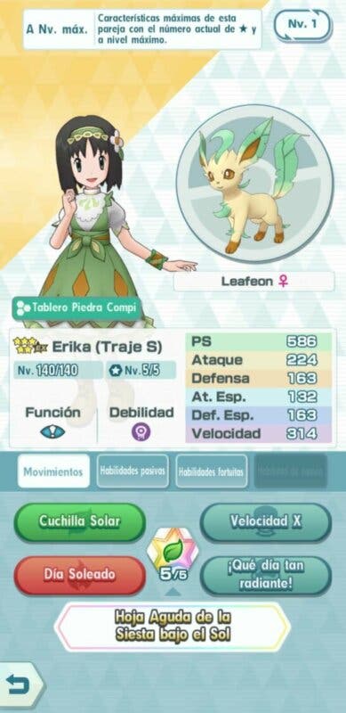 Erika (Traje S) y Leafeon Pokemon Masters EX