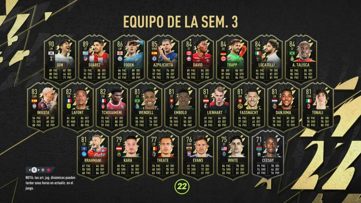 Lista completa cartas TOTW 3 FIFA 22 Ultimate Team