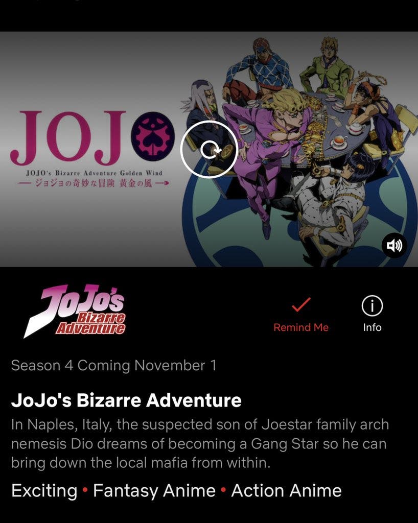 JoJo's Bizarre Adventure Part 5: Golden Wind podría llegar pronto a Netflix