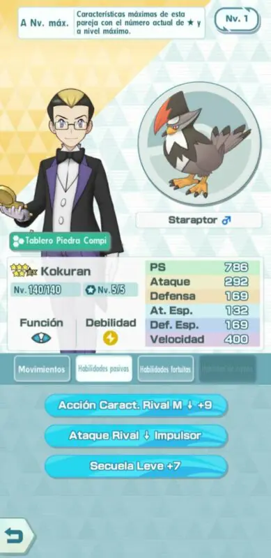 Kokuran y Staraptor Pokemon Masters EX habilidades