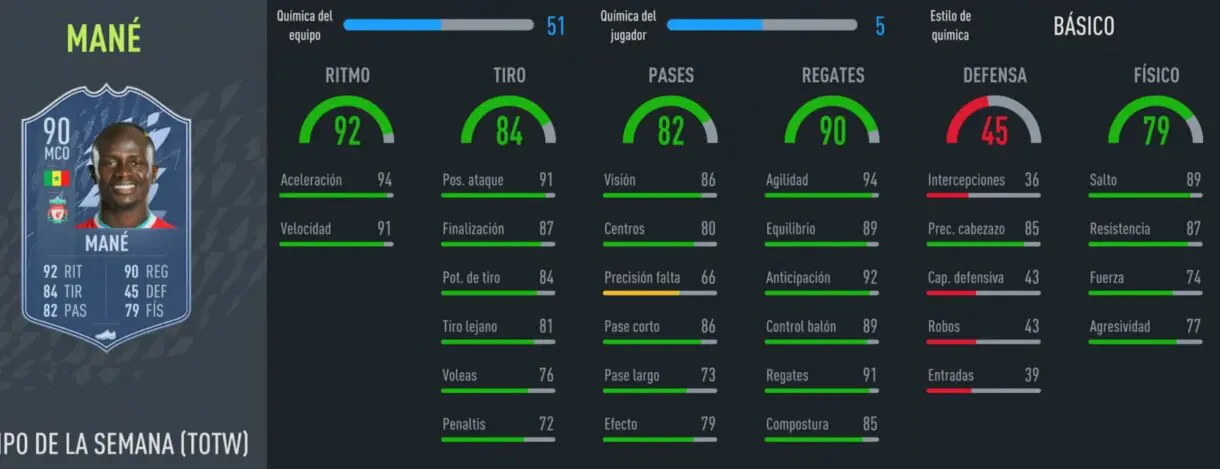 FIFA 22 Ultimate Team Equipo de la Semana TOTW 4 Mané IF stats in game 