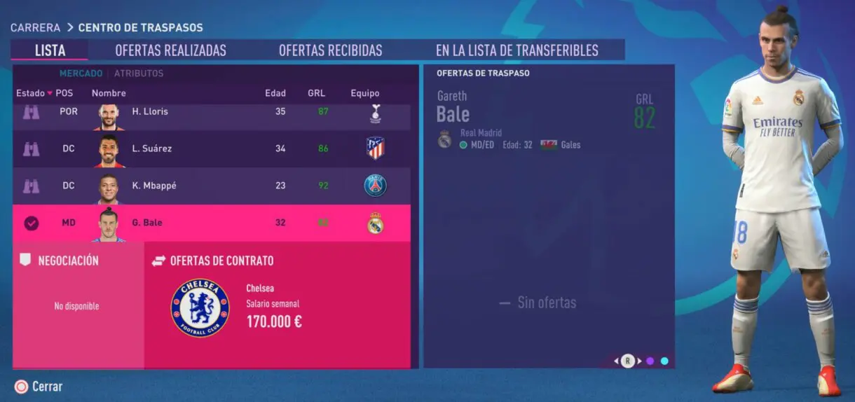 FIFA 22 Modo Carrera: cracks que acaban contrato en 2022. Así puedes tratar de conseguirlos gratis o ficharlos a muy buen precio ejemplo Bale fichaje