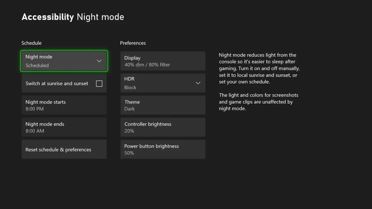night mode schedule