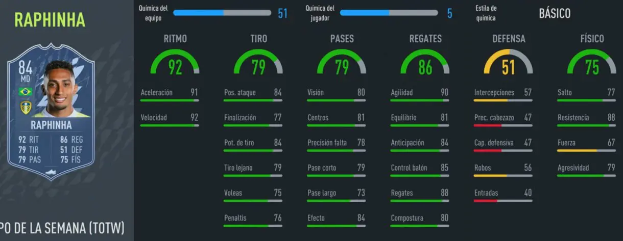 FIFA 22 Ultimate Team Equipo de la Semana TOTW 4 stats in game  Raphinha IF