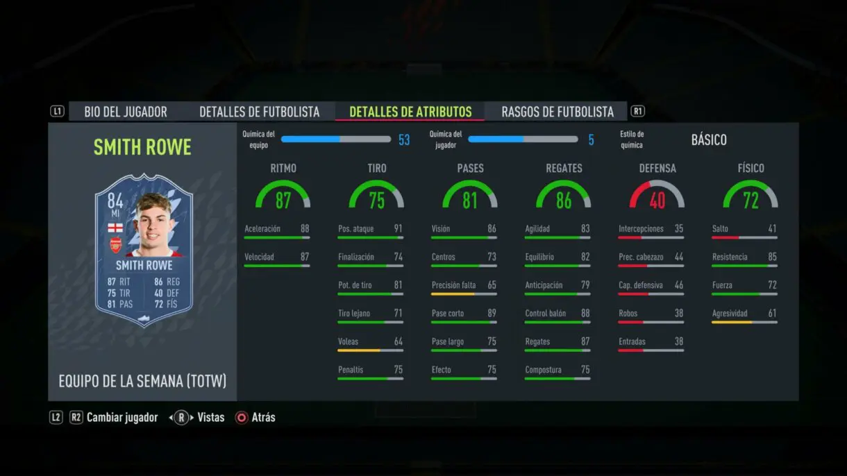 FIFA 22: Salah y Alaba destacan en un TOTW 6 con varias mejores de OTW (Equipo de la Semana) Ultimate Team stats in game Smith Rowe
