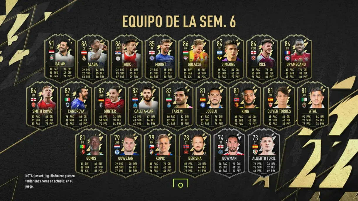 FIFA 22: Salah y Alaba destacan en un TOTW 6 con varias mejores de OTW (Equipo de la Semana) Ultimate Team