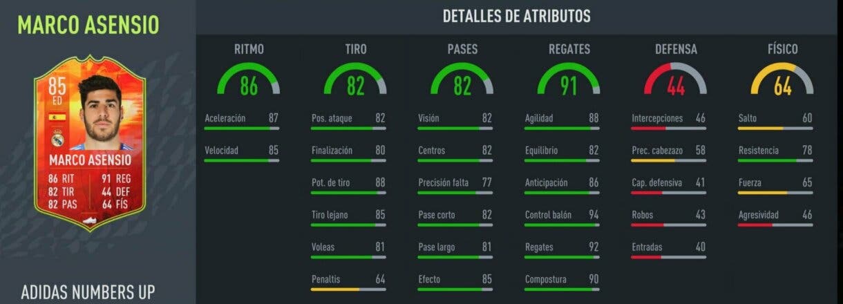 FIFA 22: ¿Merece la pena Marco Asensio Numbers Up? + Solución del SBC Ultimate Team stats in game
