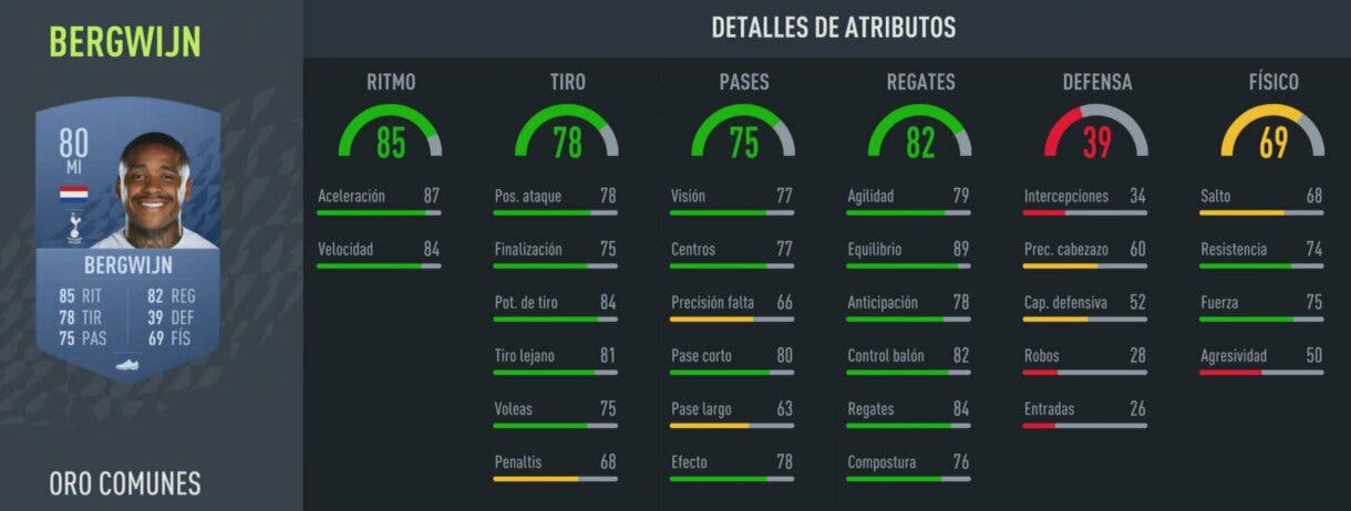 Stats in game Bergwijn oro FIFA 22 Ultimate Team