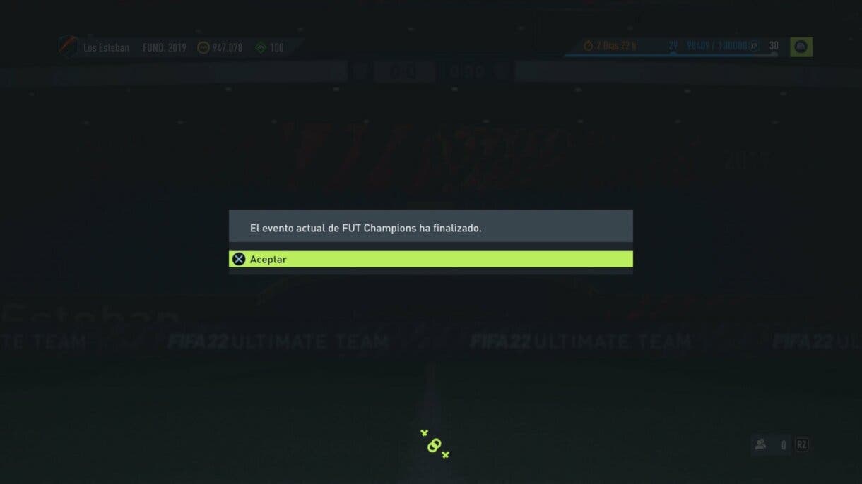 FIFA 22: no podemos jugar el clasificatorio de FUT Champions y probablemente no esté disponible durante unos días Ultimate Team mensaje