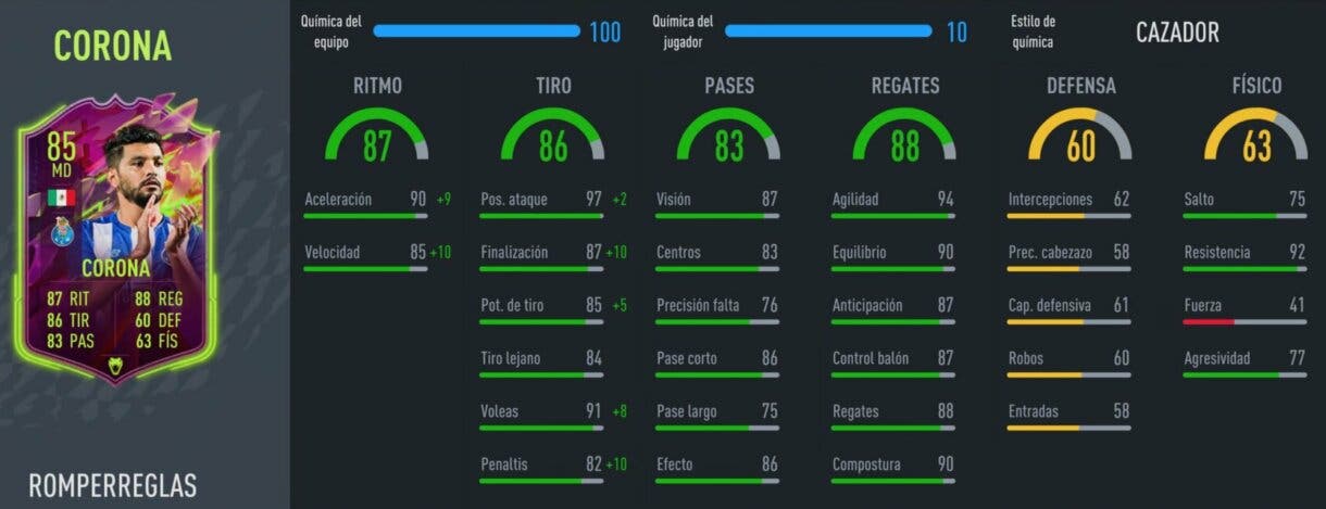 Stats in game Corona Rulebreakers FIFA 22 Ultimate Team