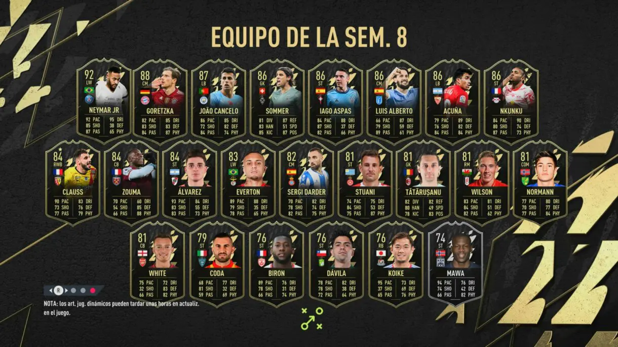 FIFA 22: llegan cartazas a Ultimate Team con el TOTW 8 (Equipo de la Semana)