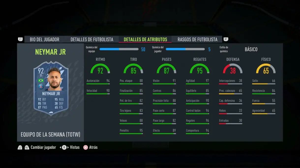 FIFA 22: llegan cartazas a Ultimate Team con el TOTW 8 (Equipo de la Semana) stats in game Neymar