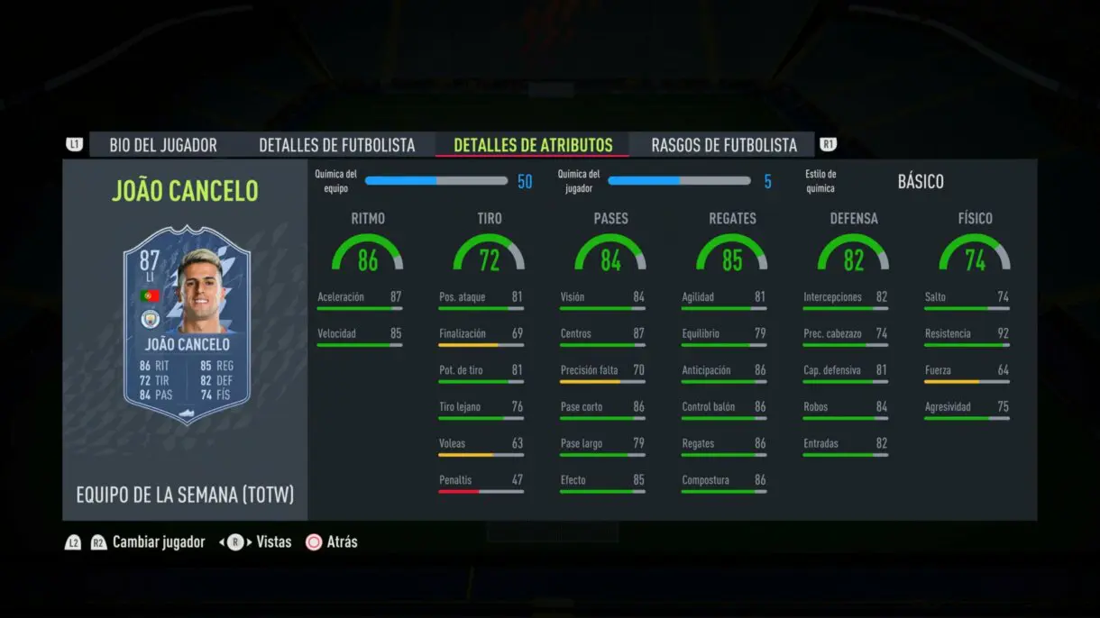 FIFA 22: llegan cartazas a Ultimate Team con el TOTW 8 (Equipo de la Semana) stats in game Cancelo