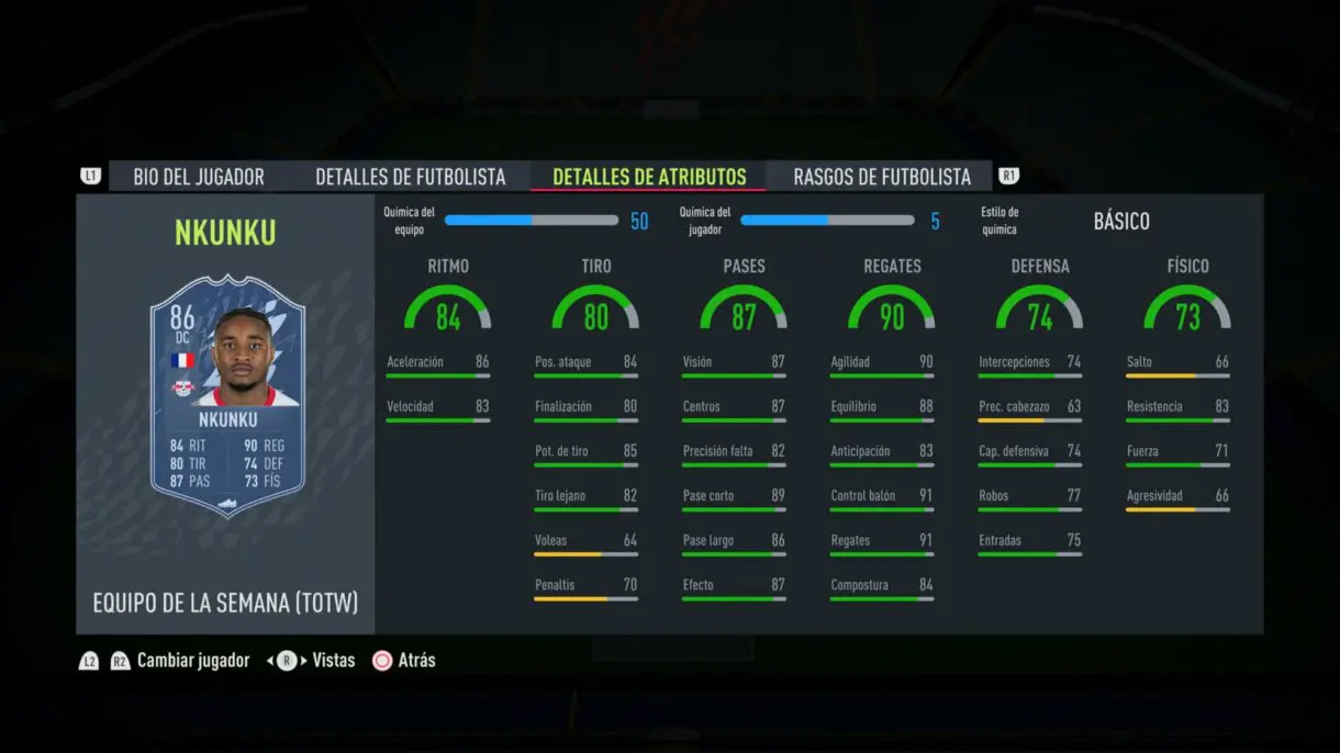 FIFA 22: llegan cartazas a Ultimate Team con el TOTW 8 (Equipo de la Semana) stats in game Nkunku
