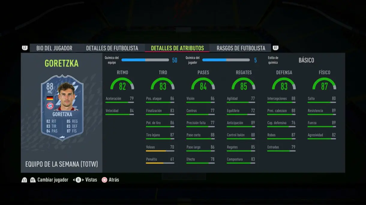 FIFA 22: llegan cartazas a Ultimate Team con el TOTW 8 (Equipo de la Semana) stats in game Goretzka