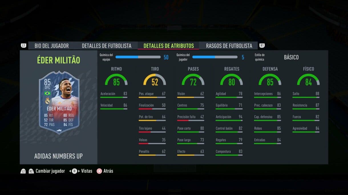 FIFA 22: este es el equipo Numbers Up y aquí puedes ver sus stats en Ultimate Team stats in game Éder Militao