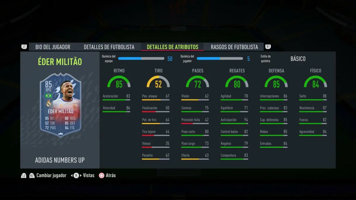 FIFA 22: este es el equipo Numbers Up y aquí puedes ver sus stats en Ultimate Team stats in game Éder Militao