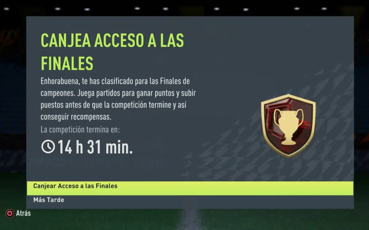 Menú para canjear la ficha de FUT Champions FIFA 22 Ultimate Team