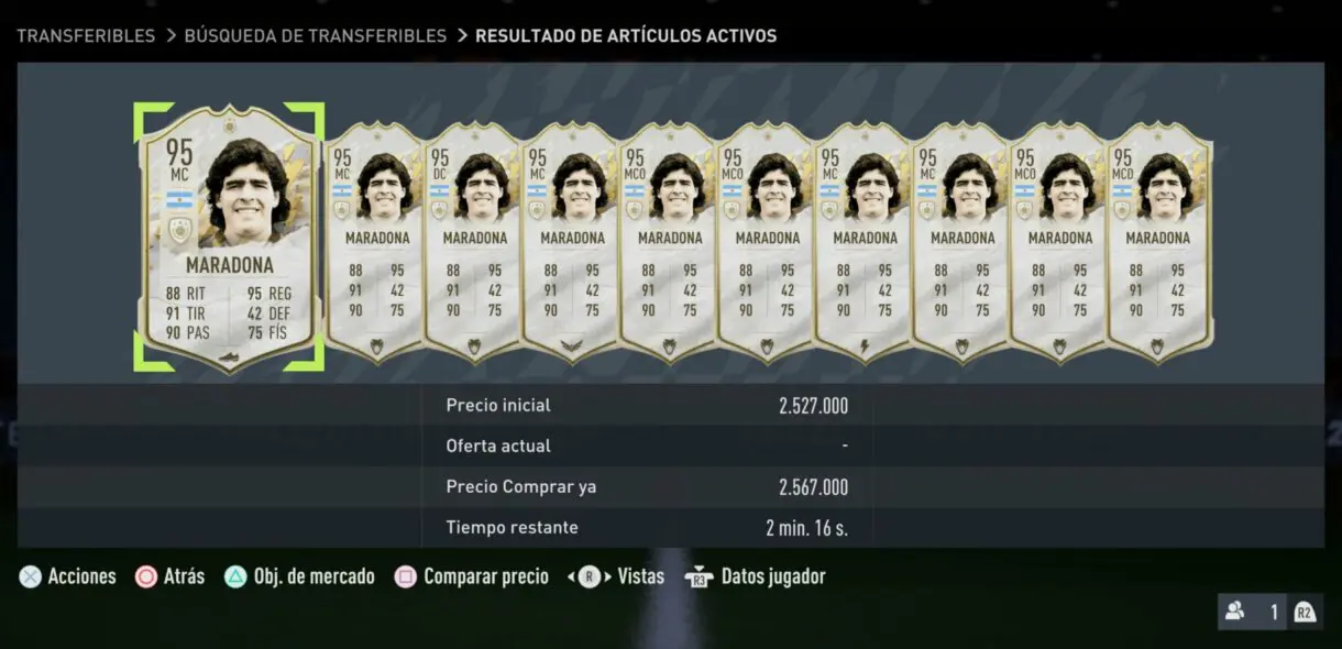 FIFA 22: las cartas Icono de Maradona podrían desaparecer de Ultimate Team imagen de su versión Medio en el mercado de transferibles.