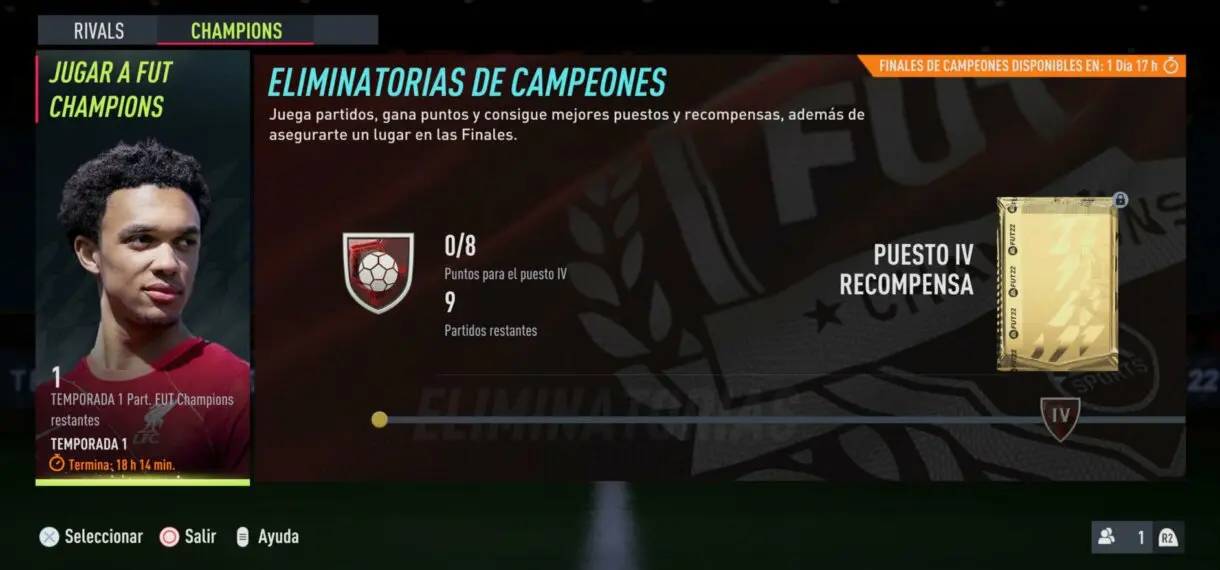 Menú de FUT Champions clasificatorio FIFA 22 Ultimate Team