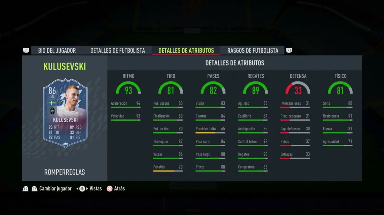 FIFA 22: ¡Oficial! Este es el segundo equipo Rulebreakers. Aquí puedes ver sus stats Ultimate Team stats in game Kulusevski