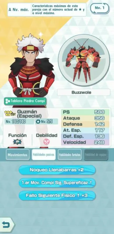 Pokemon Masters EX Guzman y Buzzwole habilidades
