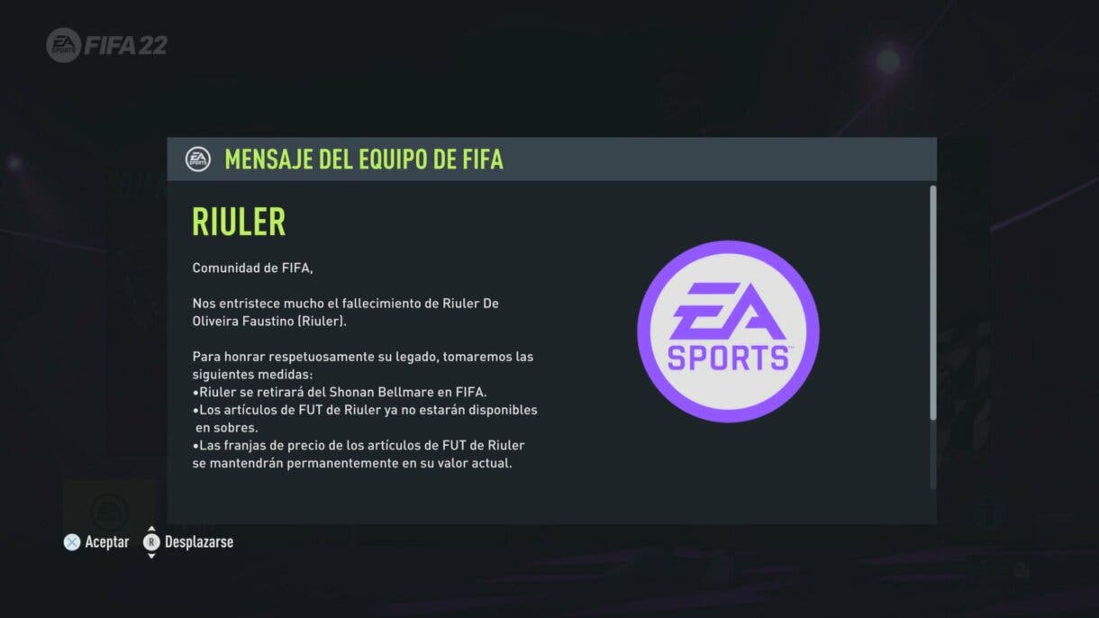 FIFA 22: EA Sports anuncia medidas para la carta de Riuler Faustino por su fallecimiento Ultimate Team