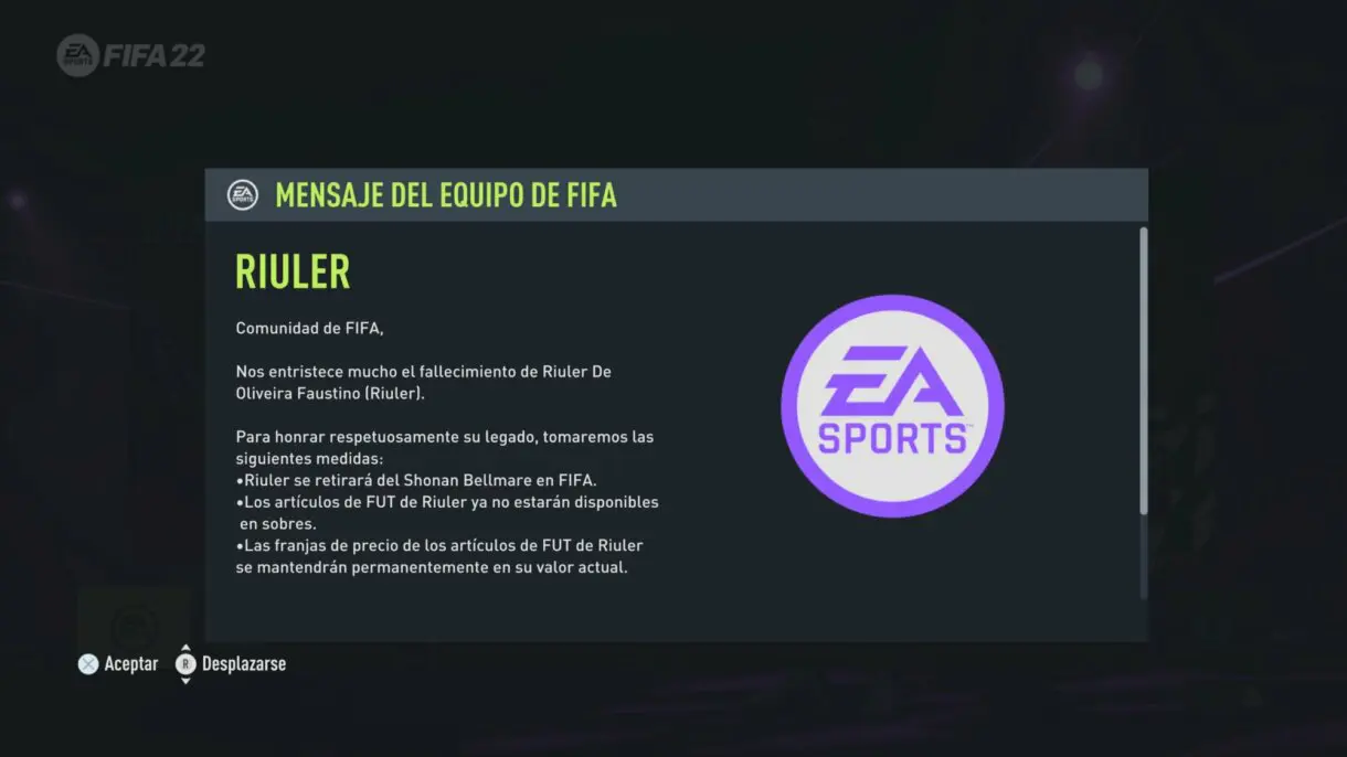 FIFA 22: EA Sports anuncia medidas para la carta de Riuler Faustino por su fallecimiento Ultimate Team