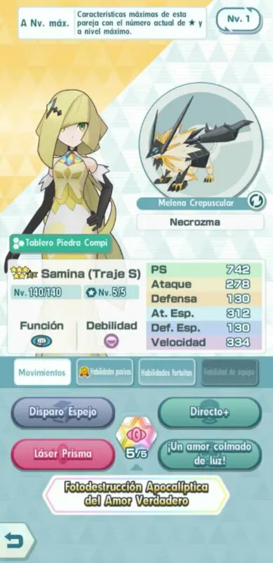 Samina (Traje S) y Necrozma Pokemon Masters EX