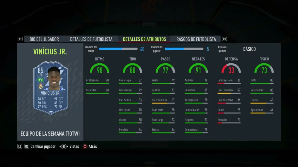 FIFA 22: Vinícius, Carrasco, un OTW y un viejo conocido de Ultimate Team aparecen en el TOTW 7 (Equipo de la Semana) stats in game Vinícius SIF