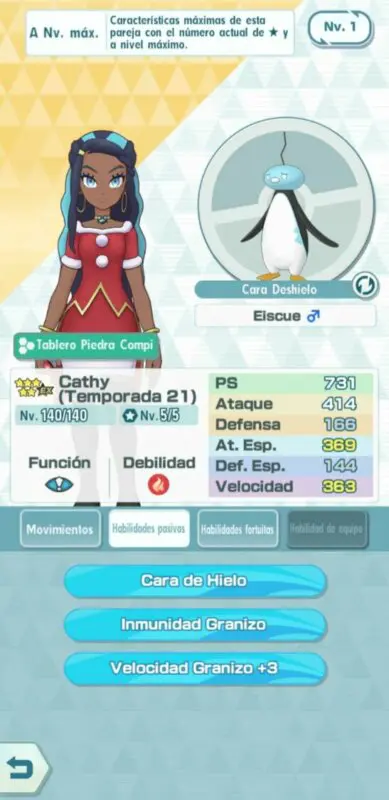 Cathy y Eiscue Pokemon Masters EX habilidades