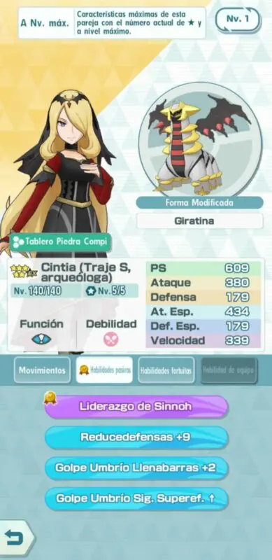Cintia y Giratina Pokemon Masters EX hablidades