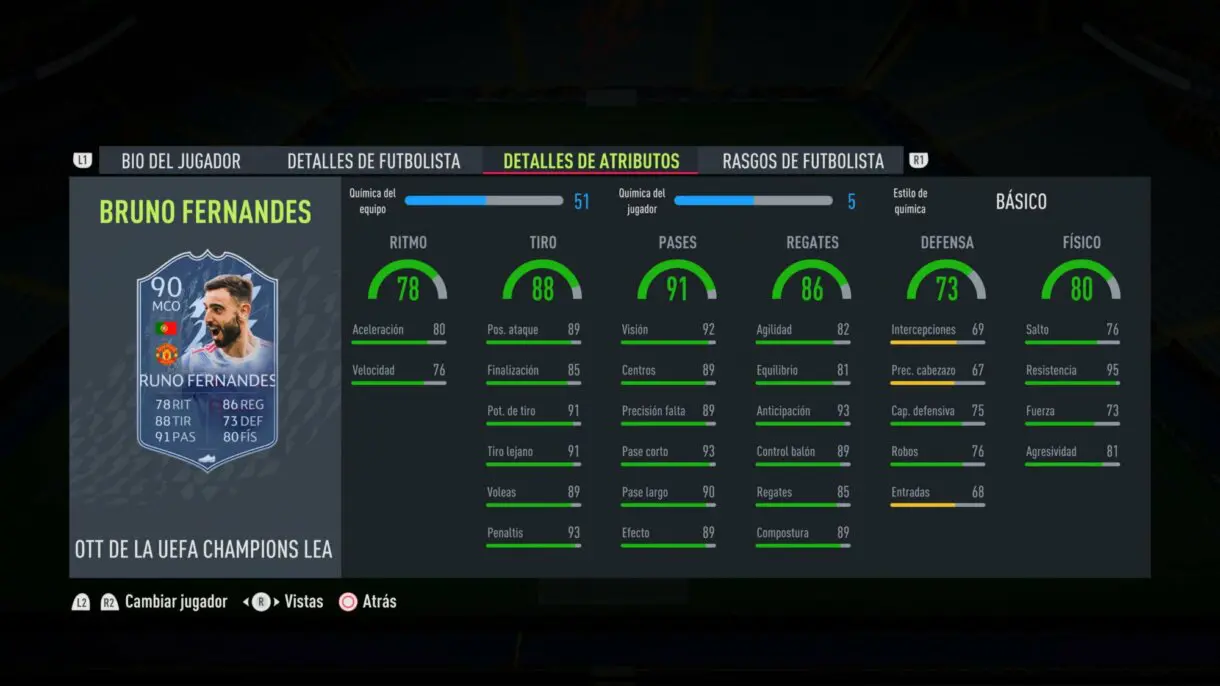 FIFA 22: estos cuatro jugadores se suman al TOTGS de Ultimate Team. Aquí puedes ver sus stats (Team of the Group Stage) Ultimate Team stats in game Bruno Fernandes