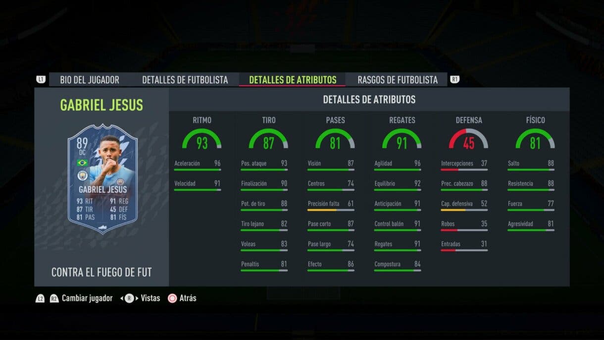 FIFA 22: ¡Oficial! Este es el equipo FUT Versus Fuego e incluye algunas mejoras de filigranas Ultimate Team stats in game Gabriel Jesús