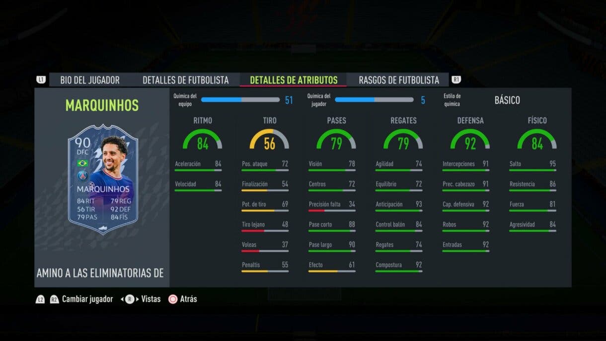 FIFA 22: ya disponibles todos los upgrades de RTTK. Aquí puedes ver las stats de cada uno (Road to the Knockouts) Ultimate Team stats in game Marquinhos