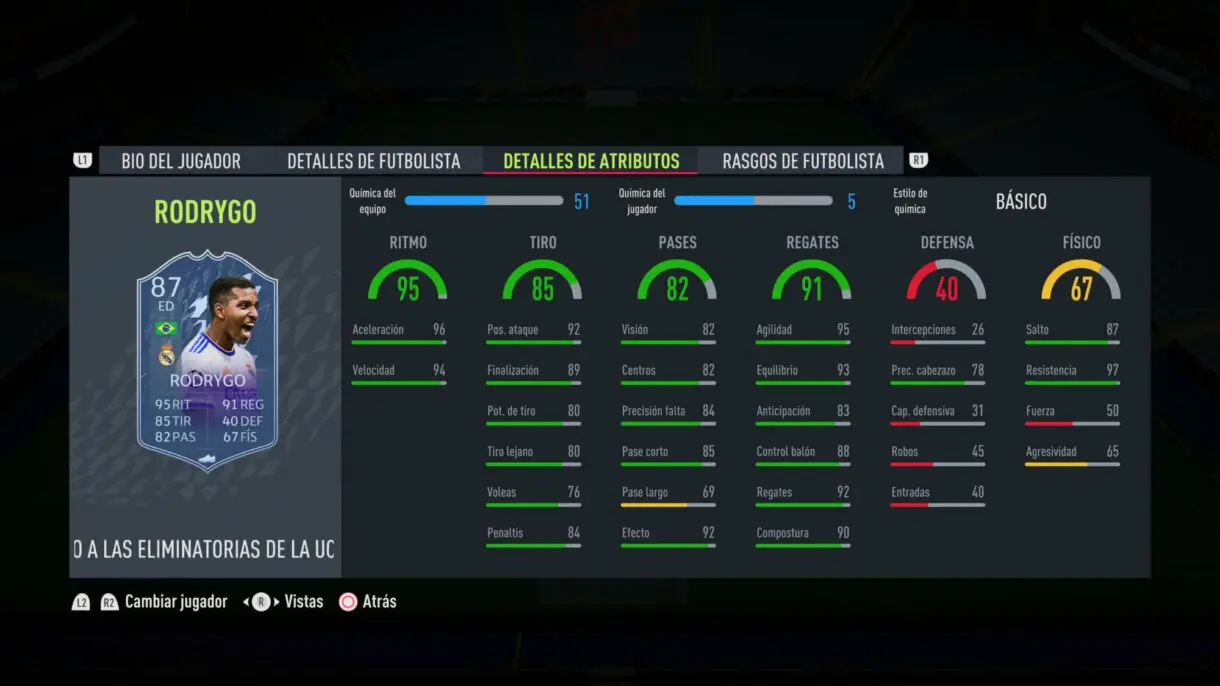 FIFA 22: ya disponibles todos los upgrades de RTTK. Aquí puedes ver las stats de cada uno (Road to the Knockouts) Ultimate Team stats in game Rodrygo