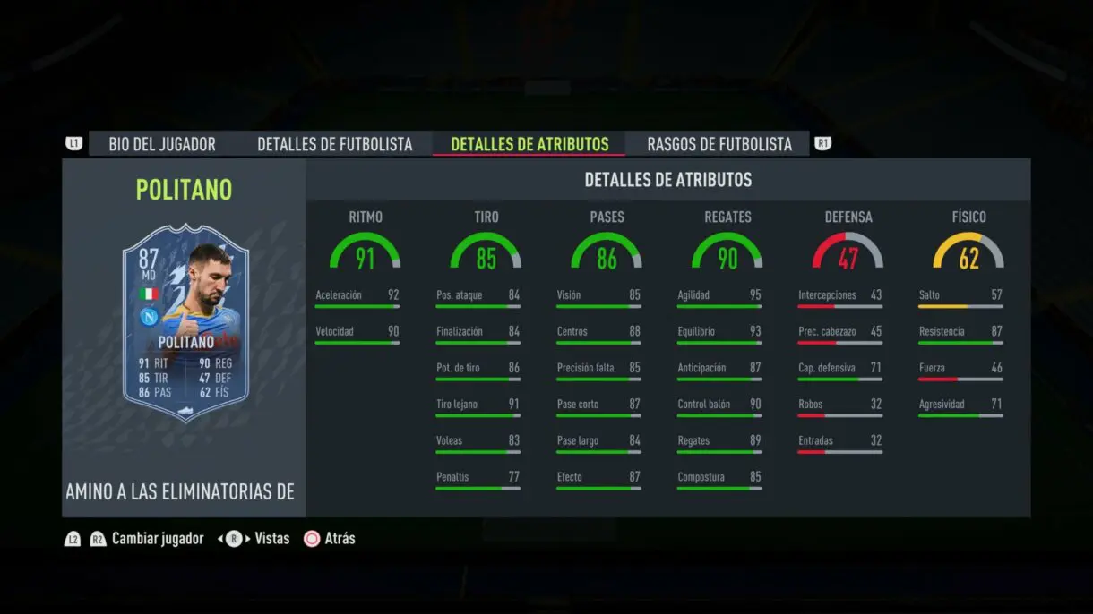 FIFA 22: ya disponibles todos los upgrades de RTTK. Aquí puedes ver las stats de cada uno (Road to the Knockouts) Ultimate Team stats in game Politano