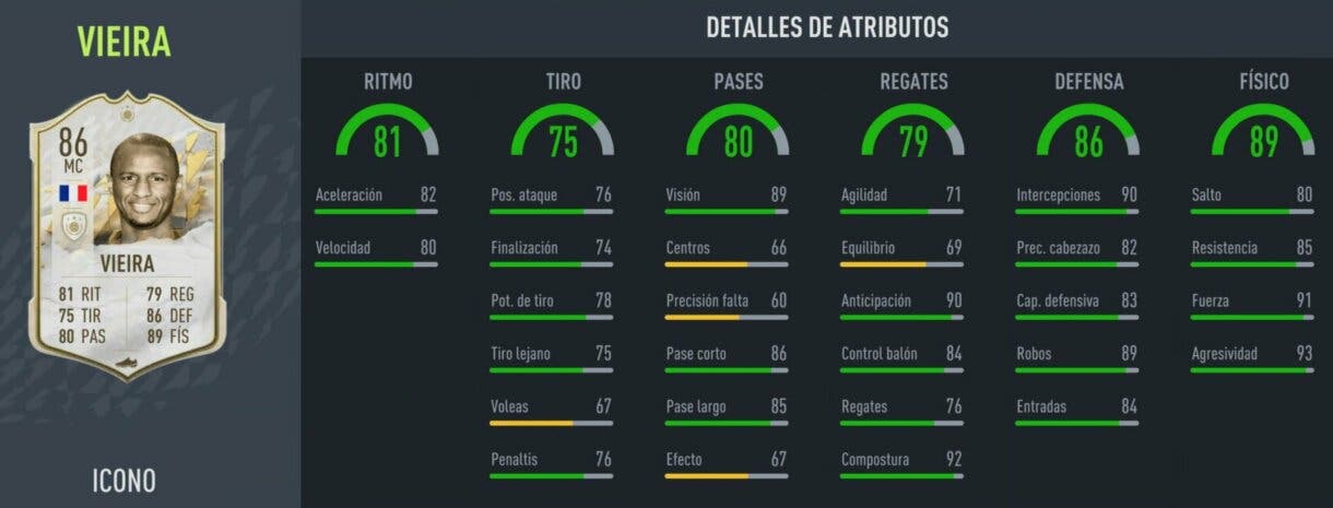 FIFA 22: dos nuevos SBC´s con cartas Icono ya están disponibles en Ultimate Team stats in game Vieira Baby